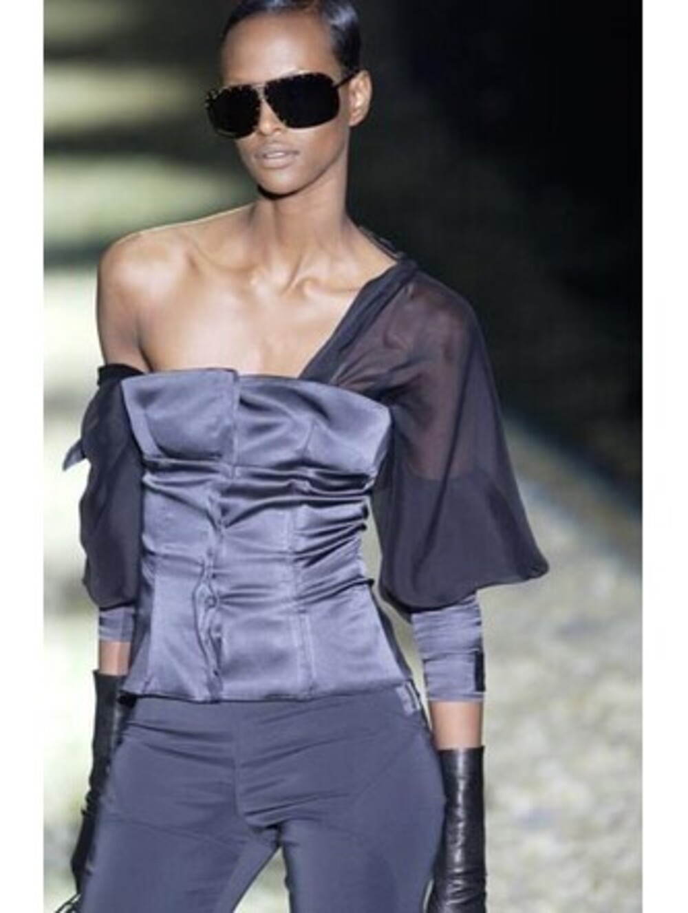 Vintage Tom Ford GUCCI 2003 Gray Black Silk Corset Long Sleeve Top Blouse IT-38